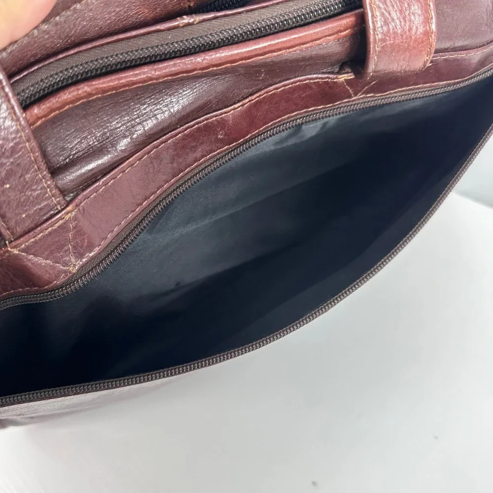 Vintage Genuine Leather Expandable Laptop Briefcase Attache Portfolio Brown